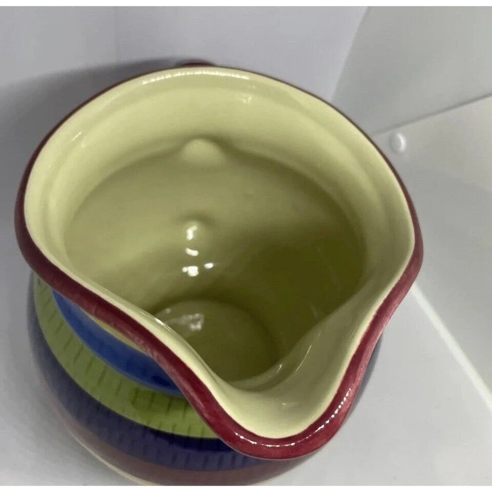 Longaberger Cabana Pottery Pitcher 2 Qt Multi-Color Striped Ceramic